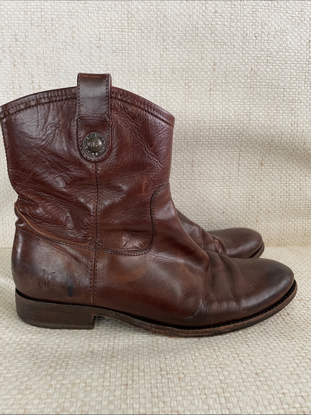 Frye Brown Leather Zip Ankle Booties